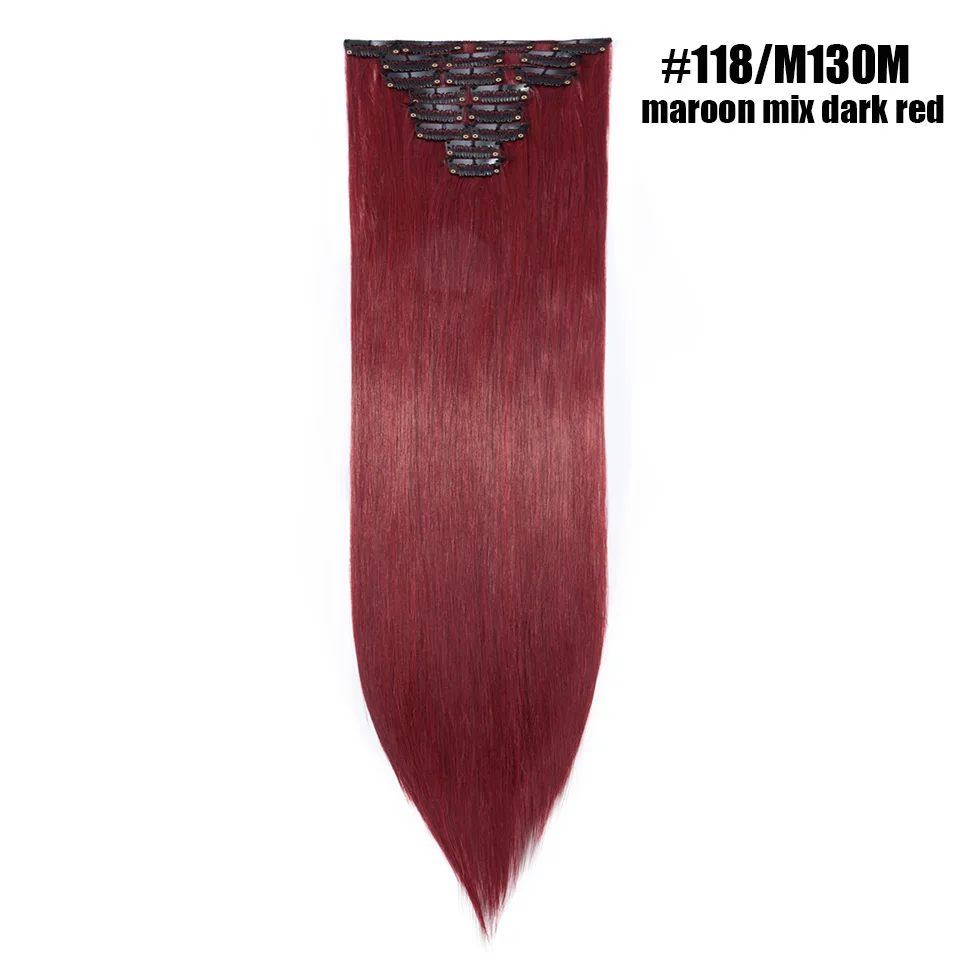 maroon mix dark red S-noilite, 8 шт., накладные волосы на заколках, длинные прямые синтетические накладные волосы на заколках, натуральные шиньоны, искусственные волосы для женщин - Цвет: maroon mix dark red