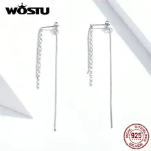 WOSTU Authentic 925 Sterling Silver Ear Threads Earrings For Women Simple Gentle Long Tassels Fashion Jewelry Making FIE790