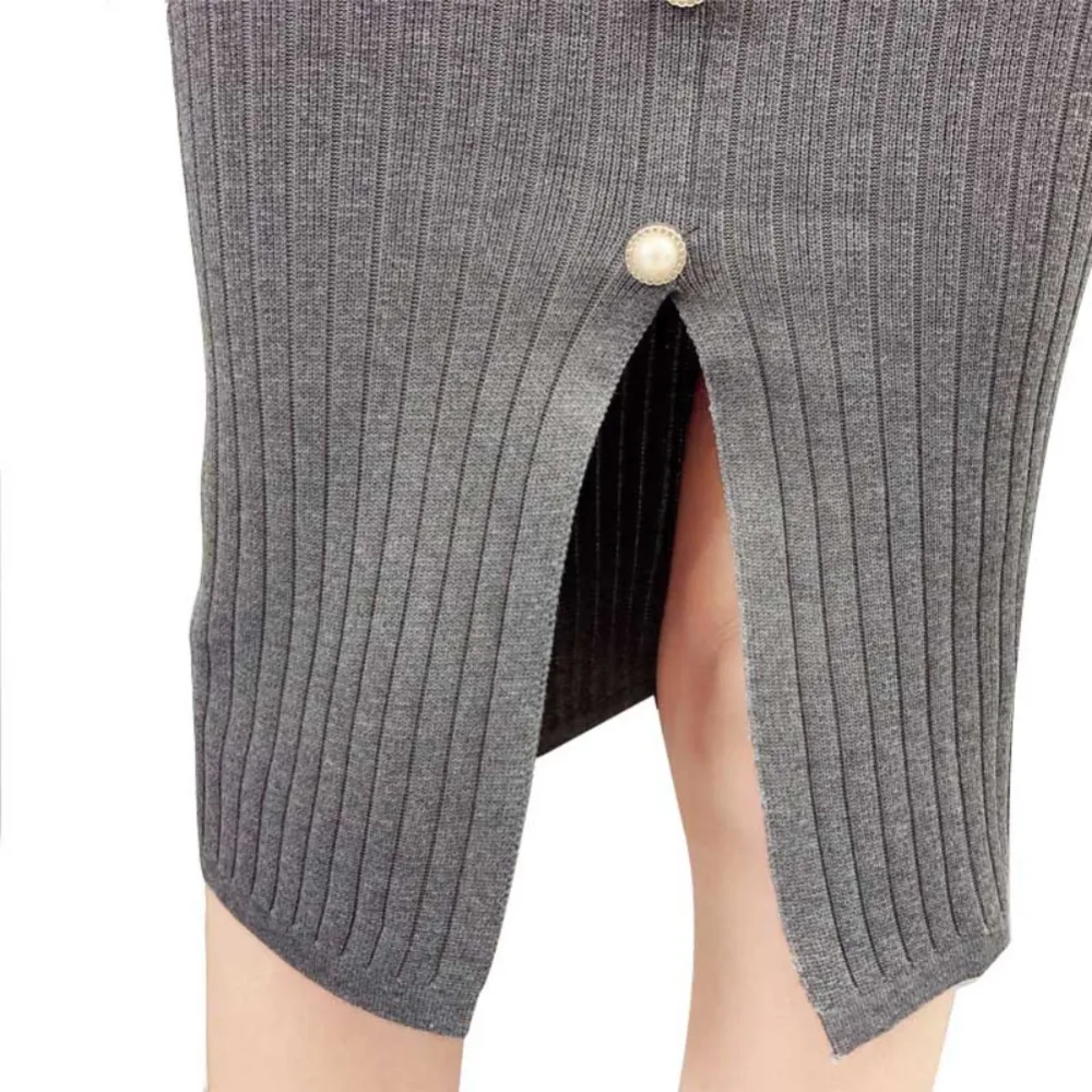 Модная юбка на пуговицах, тонкая повседневная юбка с высокой талией для ...