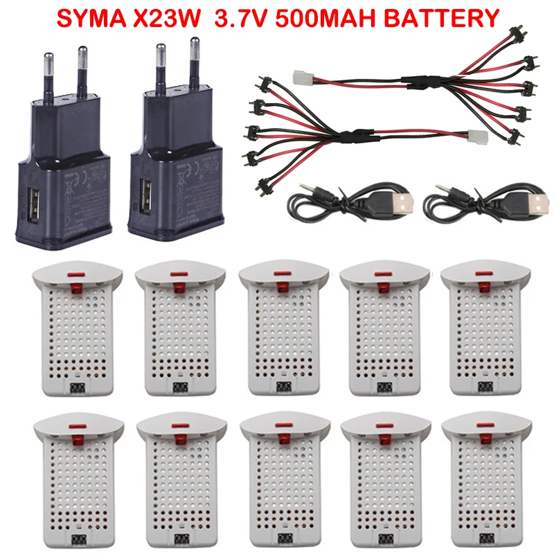 

10pcs Syma X23 / X23w drone original battery RC Quadcopter Spare Parts Accessories 3.7V 500mAh Battery and Charger 5-1 Cable