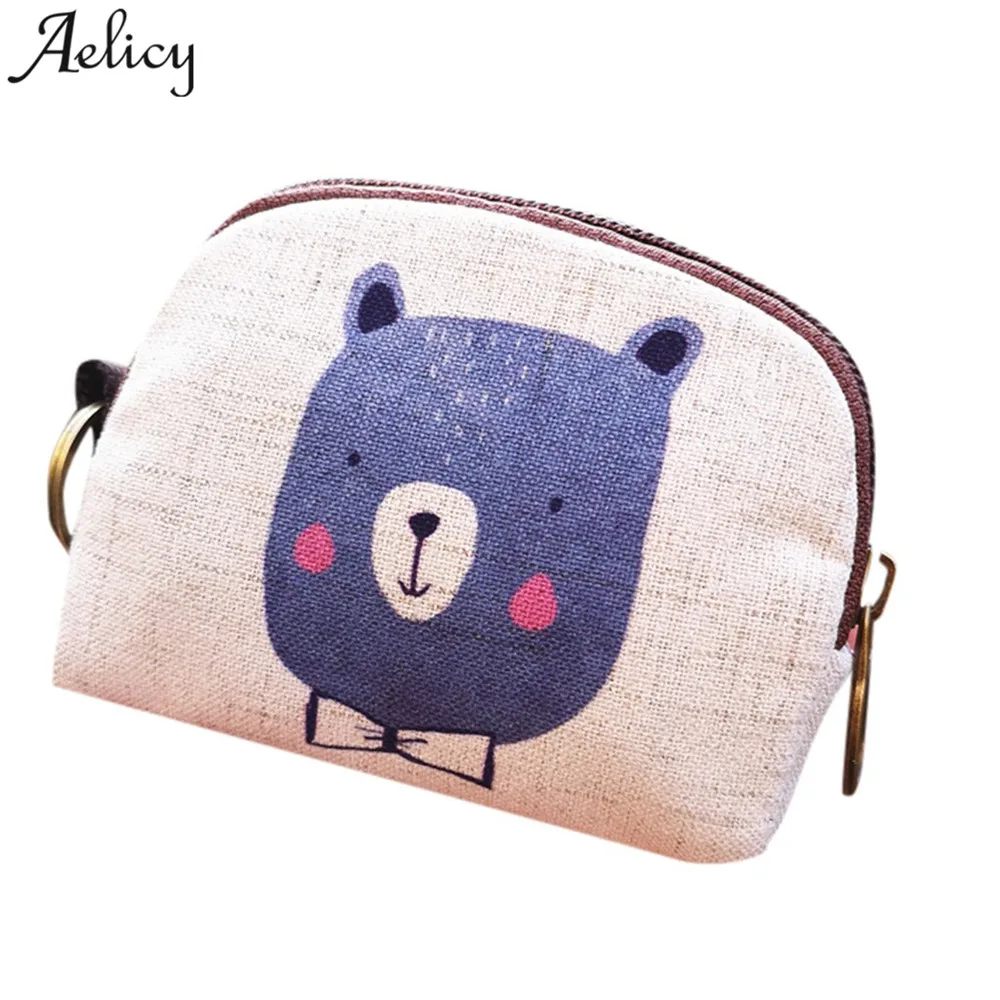 Сумки Alicy для женщин кошельки Мультяшные животные напечатанные Монета Сумка для сменки дамы хлопок и лен мини-кошелек на молнии женская сумка