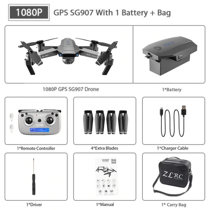 SG907 1080P 1B BAG SG907 SG901 gps Дрон с камерой 4K HD 5G Wifi складной Радиоуправляемый квадрокоптер оптический поток жестов 1080P HD камера Дрон Беспилотник на радиоуправлении VS SG906 S167 - Цвет: SG907 1080P 1B BAG
