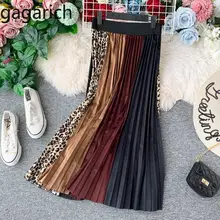 Gagarich, Женская юбка,, свободная талия, бархат, плиссированная, Осень-зима, Леопардовый принт, миди, Ретро стиль, в клетку, а-силуэт, длинные юбки