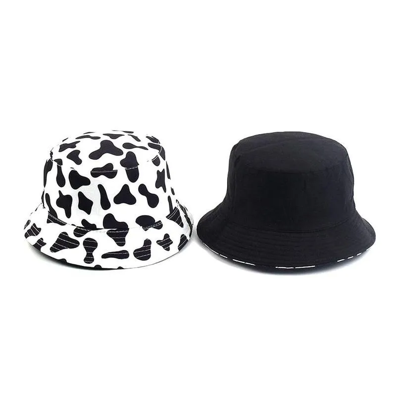 Panama Cow Print Hat Cap for Women Ins Sun Cute Black White Panama Cow Bucket Hats Lady Fishman Panama Cow Hats