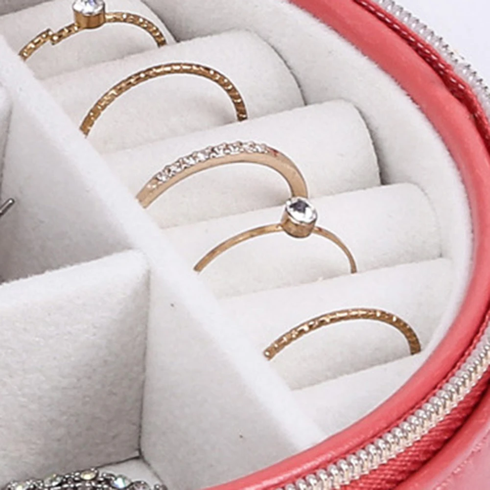 Модные Портативные круглые серьги, кольцо, ожерелье, коробка для ювелирных изделий на молнии, сумка для хранения, сохраняющая порядок