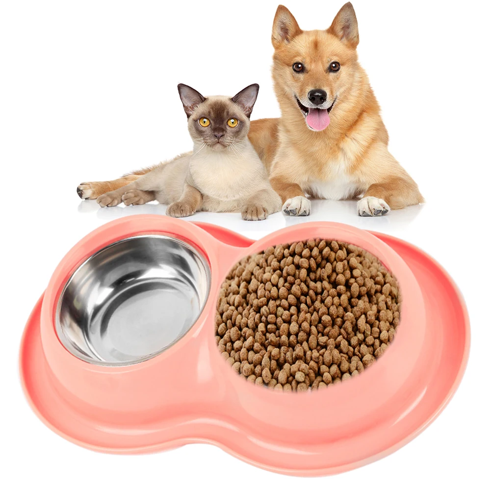 Stainless Steel Non-Slip Double Dog Bowls Food Drinking Water Feeder Pets Supply Dog Pet Feeding Bowl Supplies