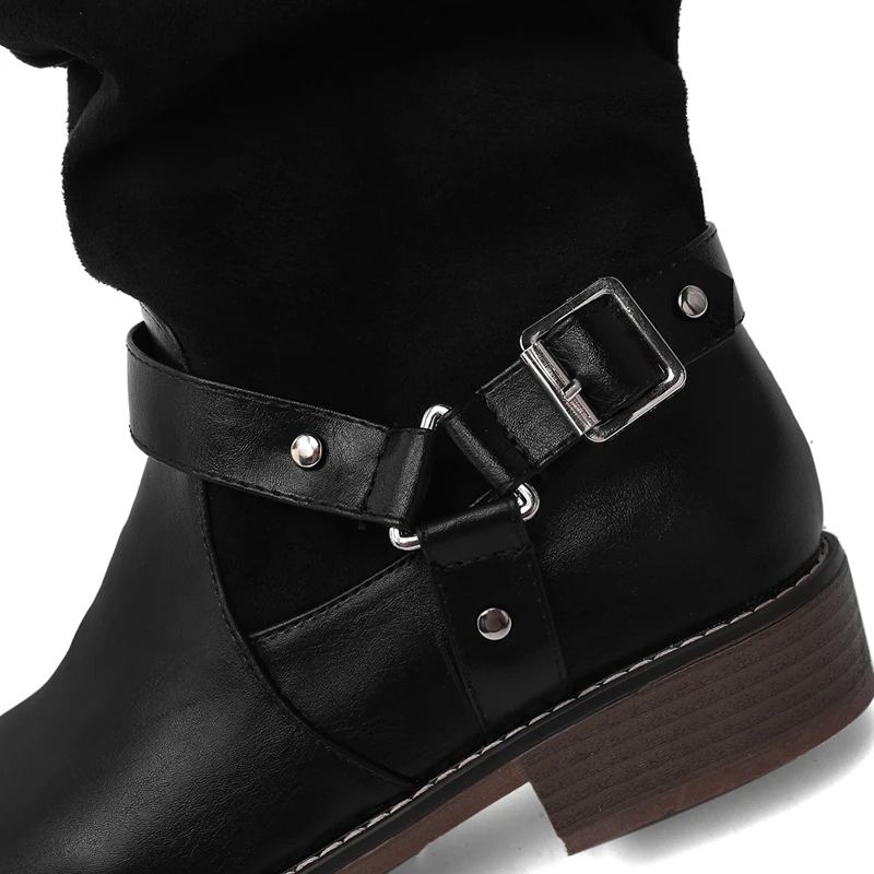 ASILET/Большие размеры 34-48; женские ковбойские сапоги до колена в стиле ретро; гофрированная обувь с пряжкой; женские винтажные ботильоны с отворотами