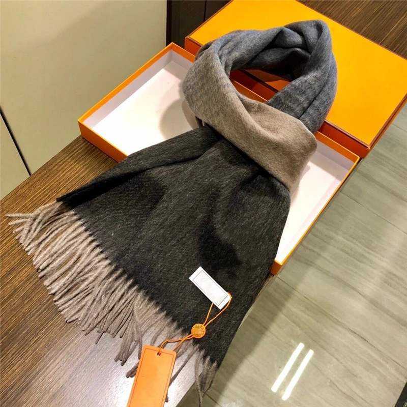 

Classical Gradient Gray Color H Scarf Head Neck Scarf Top Quality 100% Cashmere Material Scarf For Man And Women Woolen Scarf