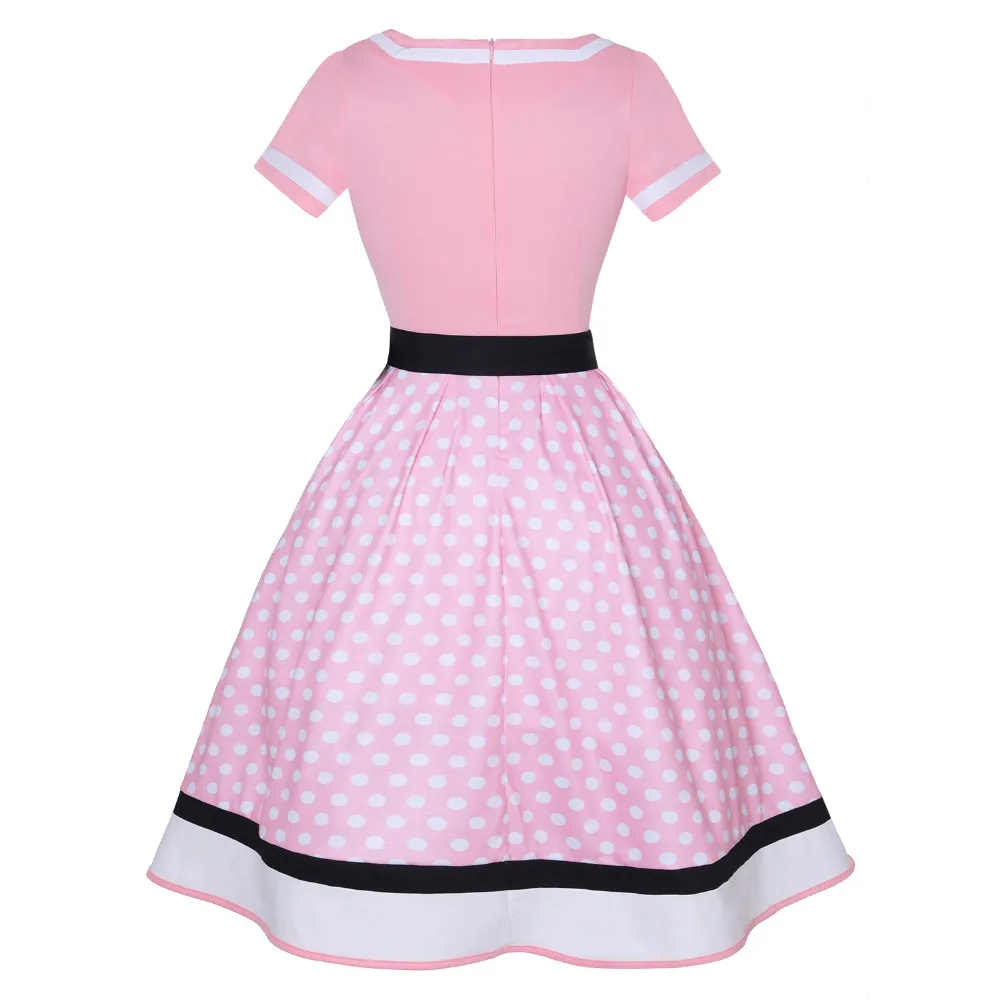 Plus Size Women Polka Dot Print Vintage Dress V-Neck Short Sleeve Belt Hepburn Dress Sweetheart Pin Up 50s Party Dresses Vestido
