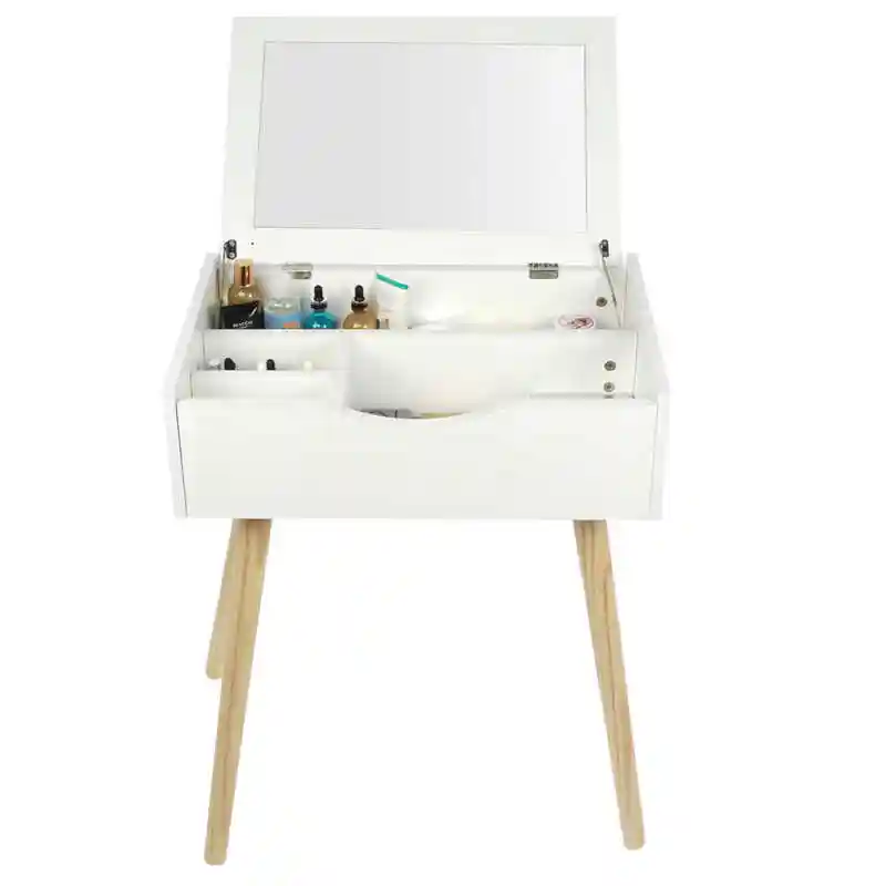 White Mini Dressing Table Set Bedroom Small Folding Clamshell Mobile ...