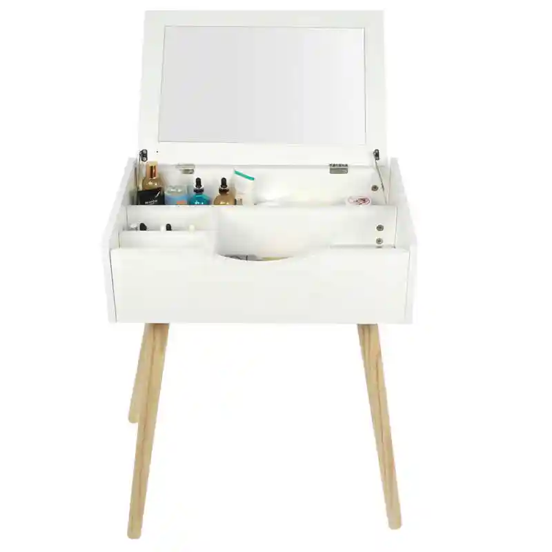 White Mini Dressing Table Set Bedroom Small Folding Clamshell Mobile Makeup Table With