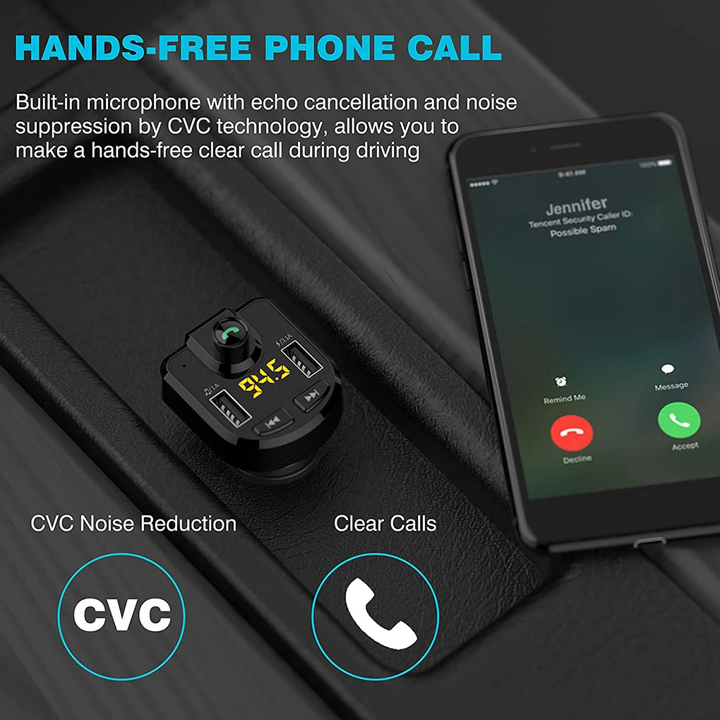 Fm-передатчик Bluetooth Handsfree автомобильный комплект аудио mp3-плеер Быстрая зарядка двойной USB Автомобильное зарядное устройство