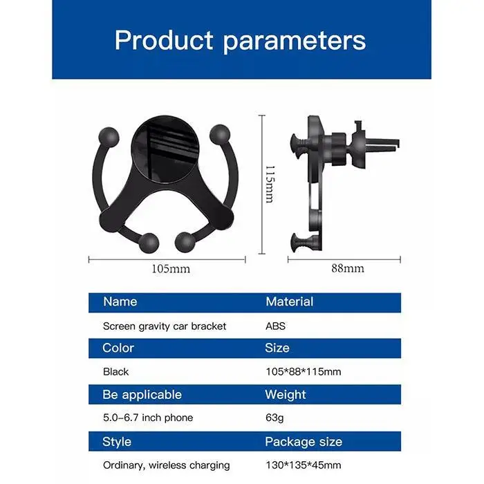 Беспроводное зарядное устройство гравитационная связь вентиляционное отверстие 1 x с кронштейном автомобиля 1 x кронштейн для телефона, с кронштейном