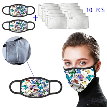

Butterfly Printed Cotton Mask Washable Reusable Mouth Mask Fashion Outdoor Anti-Dust Face Mask With PM2.5 Filters Masque Lavable