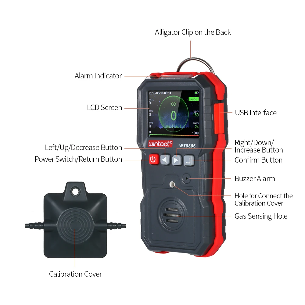 WT8806 Высокоточный кометр портативный датчик концентрации CO+ 120000 запись данных ЖК-дисплей звуковой сигнал вибрации