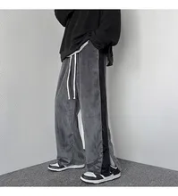 

2022 spring velvet stitching men's split zipper design mopping pants