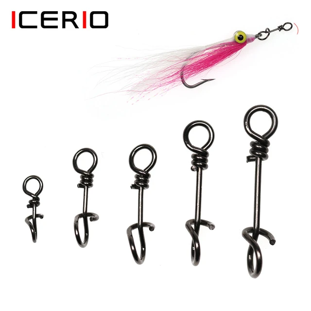 ICERIO 50PCS Stainless Steel Quick Change Fly Clips No Knots Fishing Snap  Fishing Lure Connector Fishing