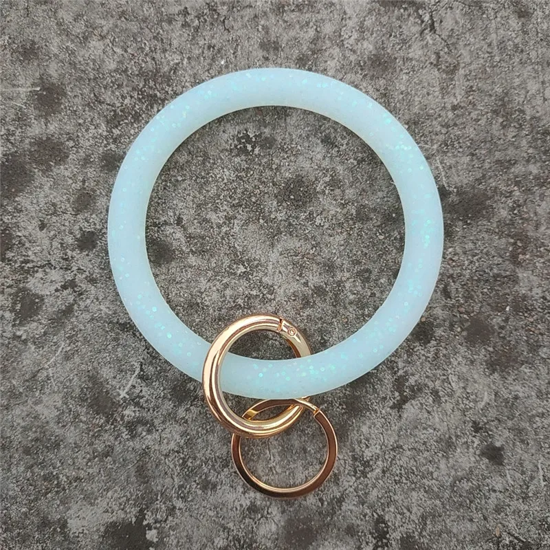 SEDmart Мода O силиконовые браслеты брелок для женщин Модный блесток преувеличенный круг кольцо для ключей Ремешок Браслет ювелирные изделия - Окраска металла: 12