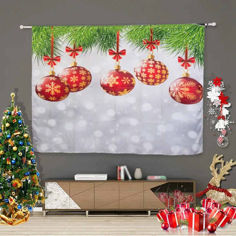 

Merry Christmas Window Shade Happy New Year Santa Claus Window Curtain Christmas Tree Printed Curtain Gift Christmas