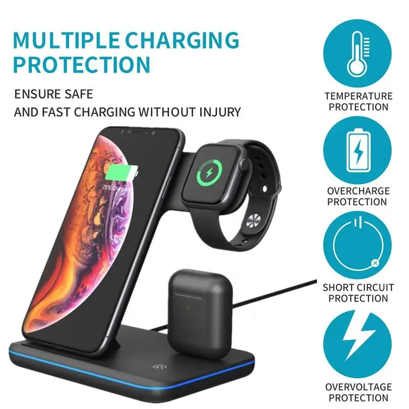 3 в 1 универсальное беспроводное зарядное устройство Qi 15 Вт для Iphone X 8 Xiaomi Quick Charge 3,0 Быстрая зарядка док-станция для Apple Airpods Watch