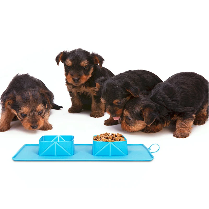

Dog Bowl Foldable Pet Feeder Travel Portable Bowl Eating Drinking Dish Outdoor Feeding Bowls Pet Dogs Double Bowl Silicone cat