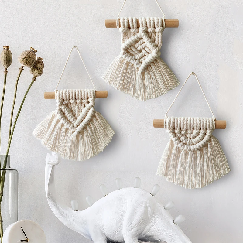 Mini macrame de parede, artesanato boêmio, tecido à mão, pingente de tapeçaria, decoração de casa, dormitório, apartamento, quarto - 100 coisas lindas para a casa