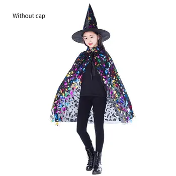 

New Gold Red Purple Kids Happy Halloween Magician Costume Set Wizard Witch Cloak Cape Robe And Hat For Boy Girl Gifts