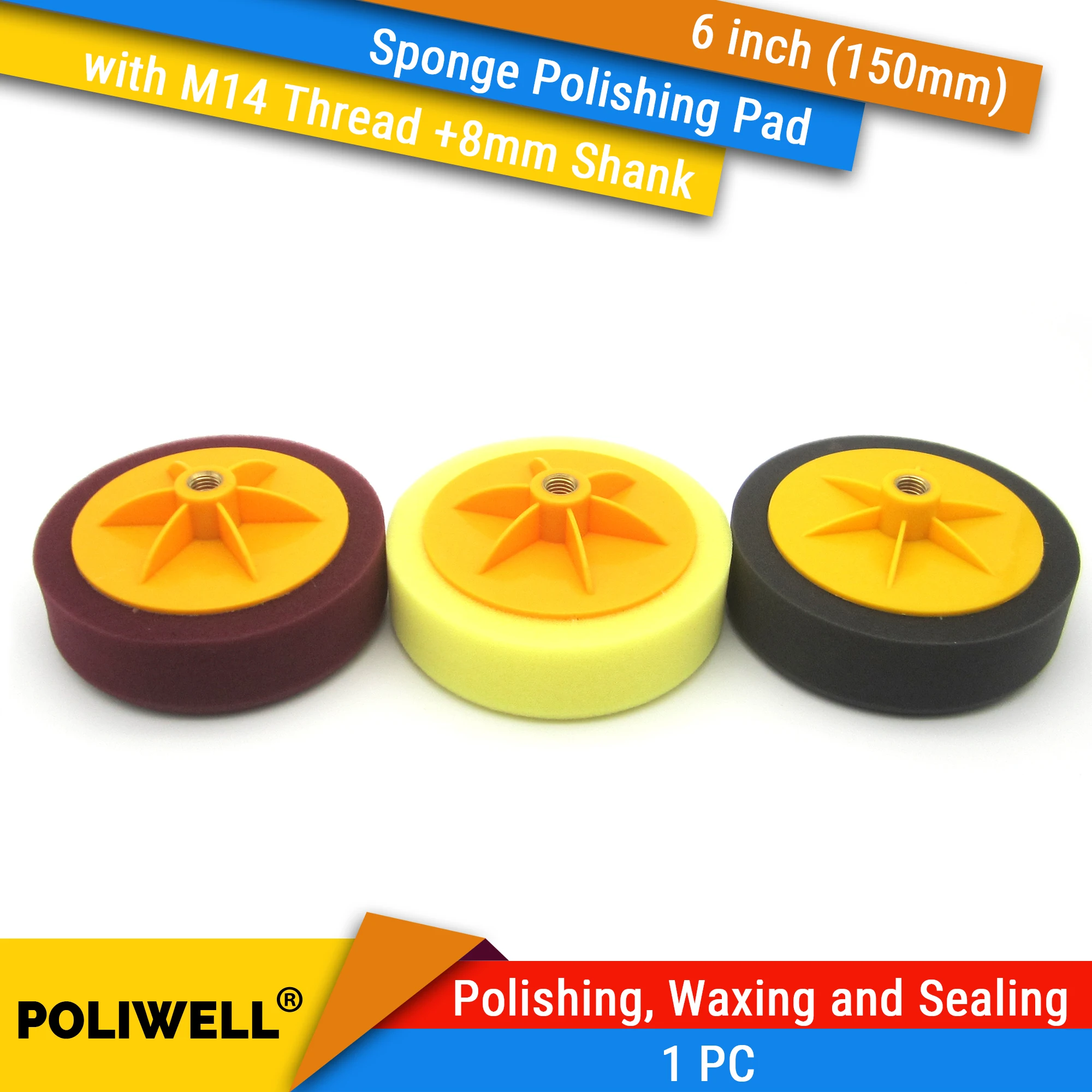 

6inch 150mm Sponge Polishing Pad with M14 Thread for Power Tool Accessories for Car Surface Polishing, Waxing and Sealing