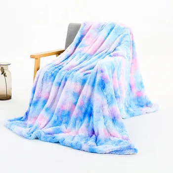 

Colorful tie-dye rainbow lamb blanket Soft Warm Winter Flannel thicken blanket On the Bed sofa Throw Blanket