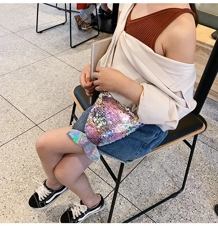 Новая Милая мини-сумка на плечо для маленьких девочек, милый модный детский кошелек русалки с блестками, крошечные сумочки через плечо, кошельки, подарок для детей