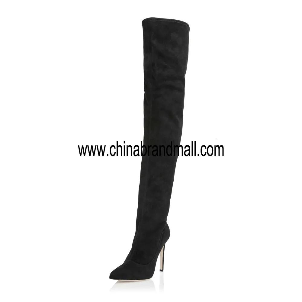 

Women's Black Over The Knee High Heel Boots Sexy Stiletto Stretch Boots Pointed Toe Extreme High Heels Winter Shoes Big Size 45