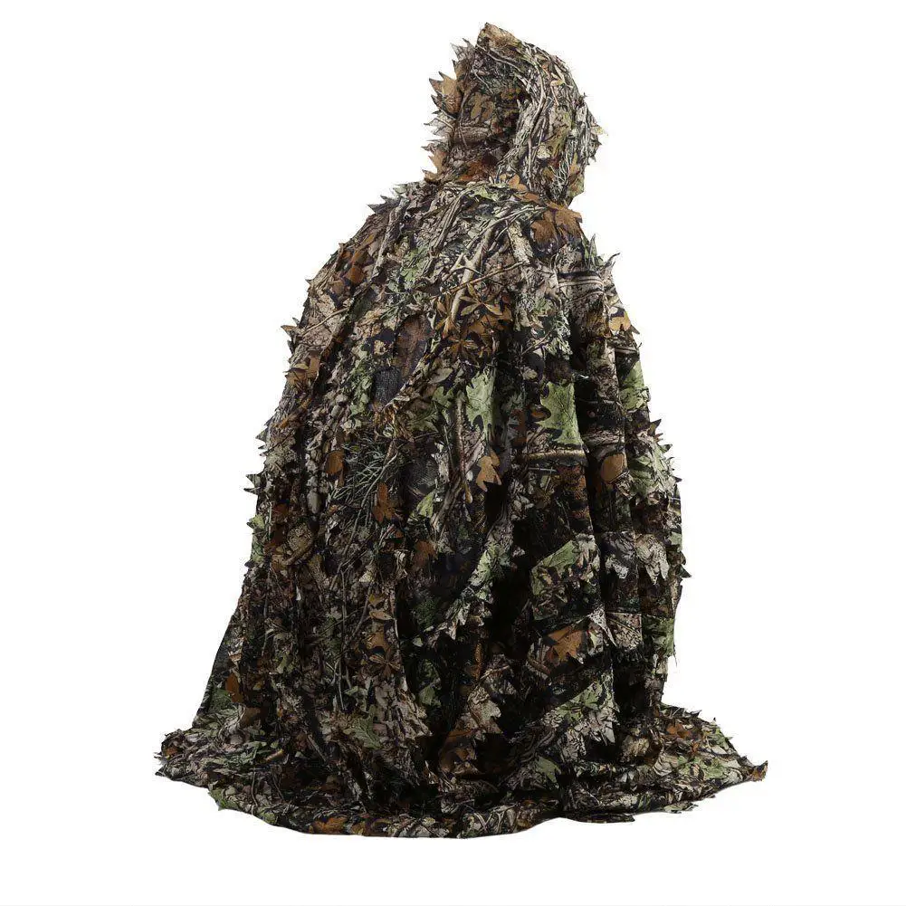 Hunting 3D Leaves Camouflage Ghillie Poncho Camo Jungle Ghillie Suit Cape Cloak 