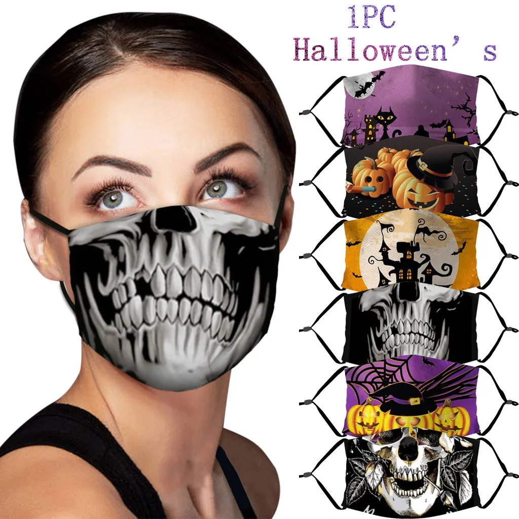 

mascarillas mascara de boca mascherine Adult Halloween Print Running Windproof Anti-spitting Protective Washable Cover barber