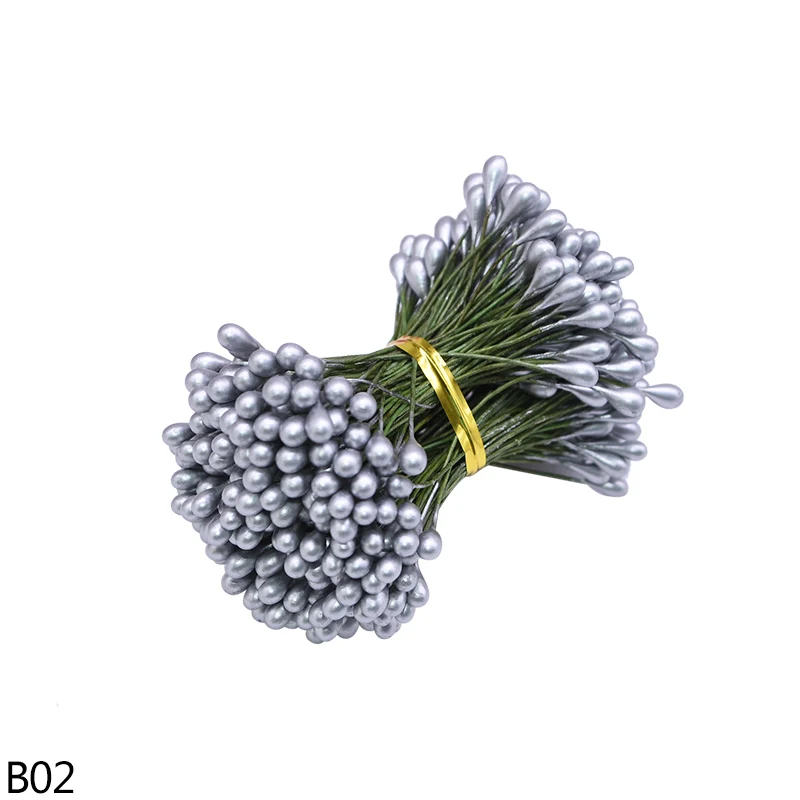 130/260 шт, толщина 3 мм, маленький искусственный цветок Искусственные тычинки цветочный Рисунок с изображением рождественского цветка, тычинки Свадебные украшения для самодельного изготовления - Цвет: B02 silver