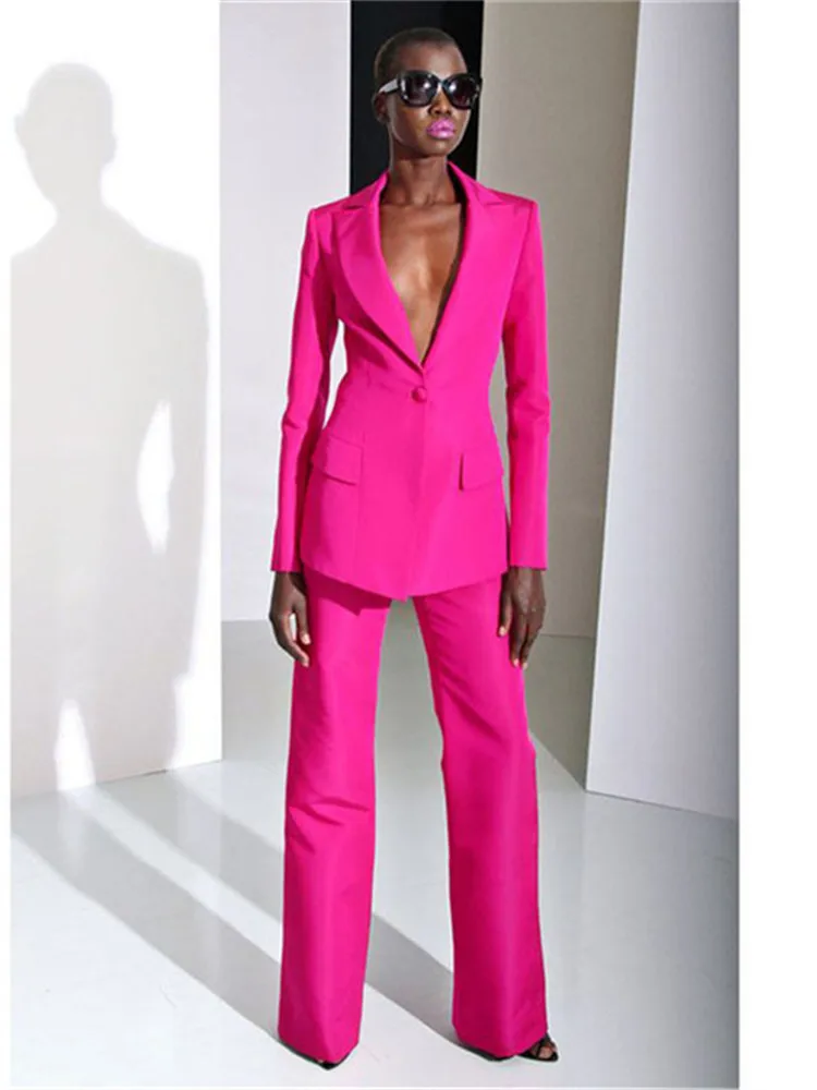 Fuchsia Straight Trousers Suit Womens 