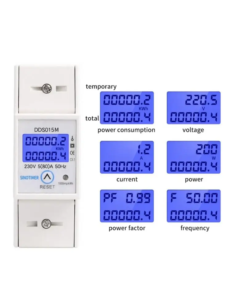 

DDS015M 230V Power Watt Meter w Reset Voltage Ampere Electric Consumption 5(80A)