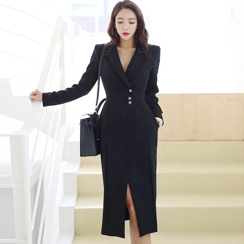 

286 2018 Winter New Style Korean-style WOMEN'S Wear Debutante Slim Fit Slimming Commuting Elegant Mid-length Suit Dress