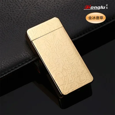 Классическая двойная дуговая сигаретная Зажигалка для курения, электронные зажигалки USB, плазменная электрическая зажигалка для брикета, гаджеты для мужчин - Цвет: Gold Grass