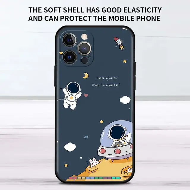 Star Astronaut Cute Case For Apple iPhone 11 13 12 Pro 7 XR X XS Max 8 6 6S Plus 5 5S SE 2020 13Pro Black Phone Cover Capa B09