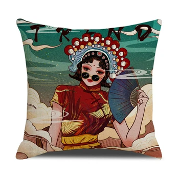 

Elegant Lady Chinese Beijing Opera Cushion Cover Soft Throw Pillows Cover Home Sofa Bedroom Funny Decorative Pillow Case
