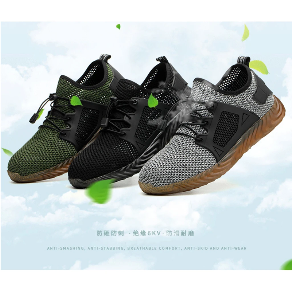 Mens Womens Steel Toe Work Shoes, Knit Breathable Lightweight Safety Shoes