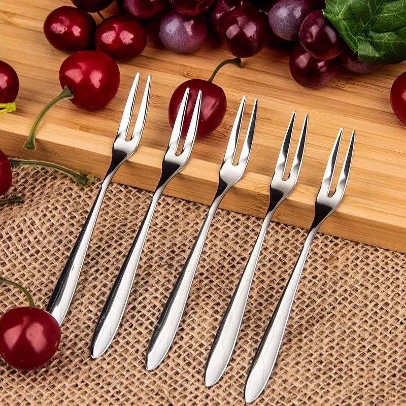 6/12PCS Stainless Steel Two tine Fork Fruit Fork Set Tableware Multiple