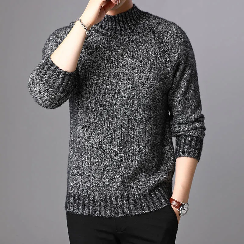 Новинка, модный брендовый свитер для мужчин, s пуловеры, половина водолазки, Облегающие джемперы, вязанные, Осенние, корейский стиль, повседневная мужская одежда - Цвет: Серый