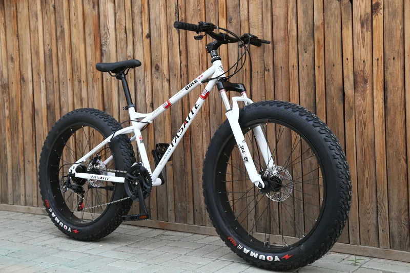 Горный велосипед 4,0 fat tire горный велосипед 24/26 дюймов Высокоуглеродистая сталь пляжный велосипед Снежный велосипед - Цвет: 26 inch white