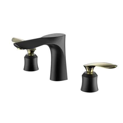 Black and Gold Кран для раковины в ванной комнате, кран-смеситель широкий, горячий и холодный, двойная ручка, три отверстия, на бортике, санузел, кран - Цвет: Black and Gold