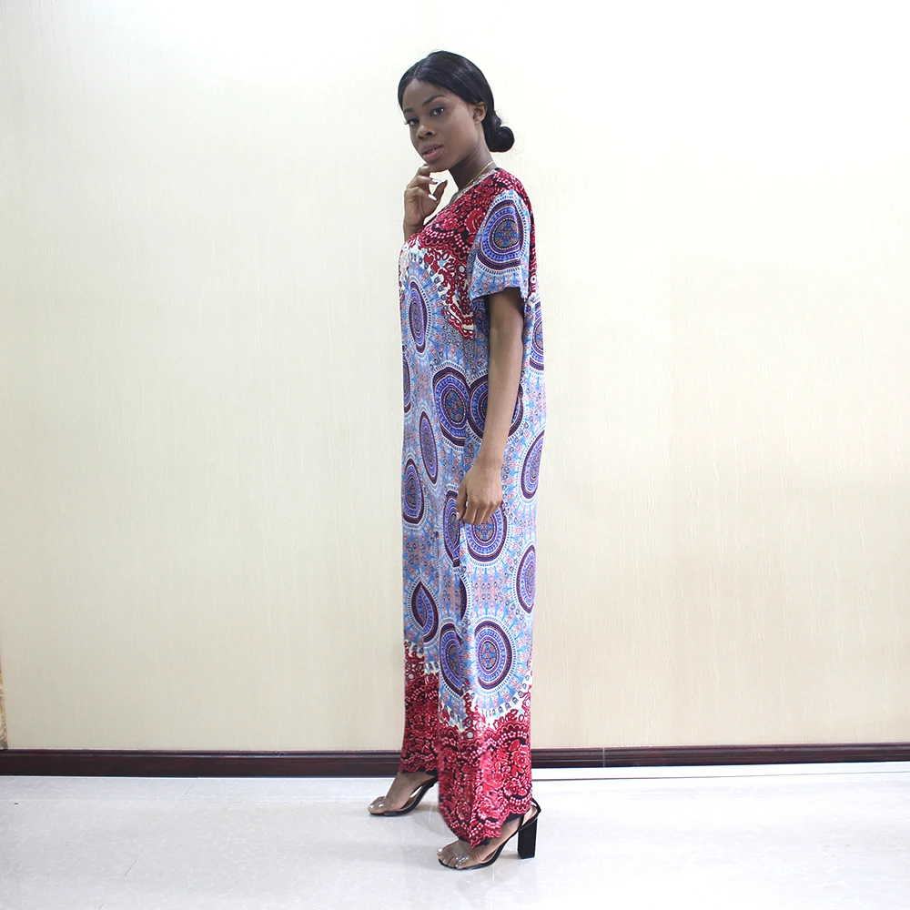 Dashikiage Новая Мода Африканский Дашики синий хлопок Аппликации блесток Элегантный тонкий Африканский женское платье