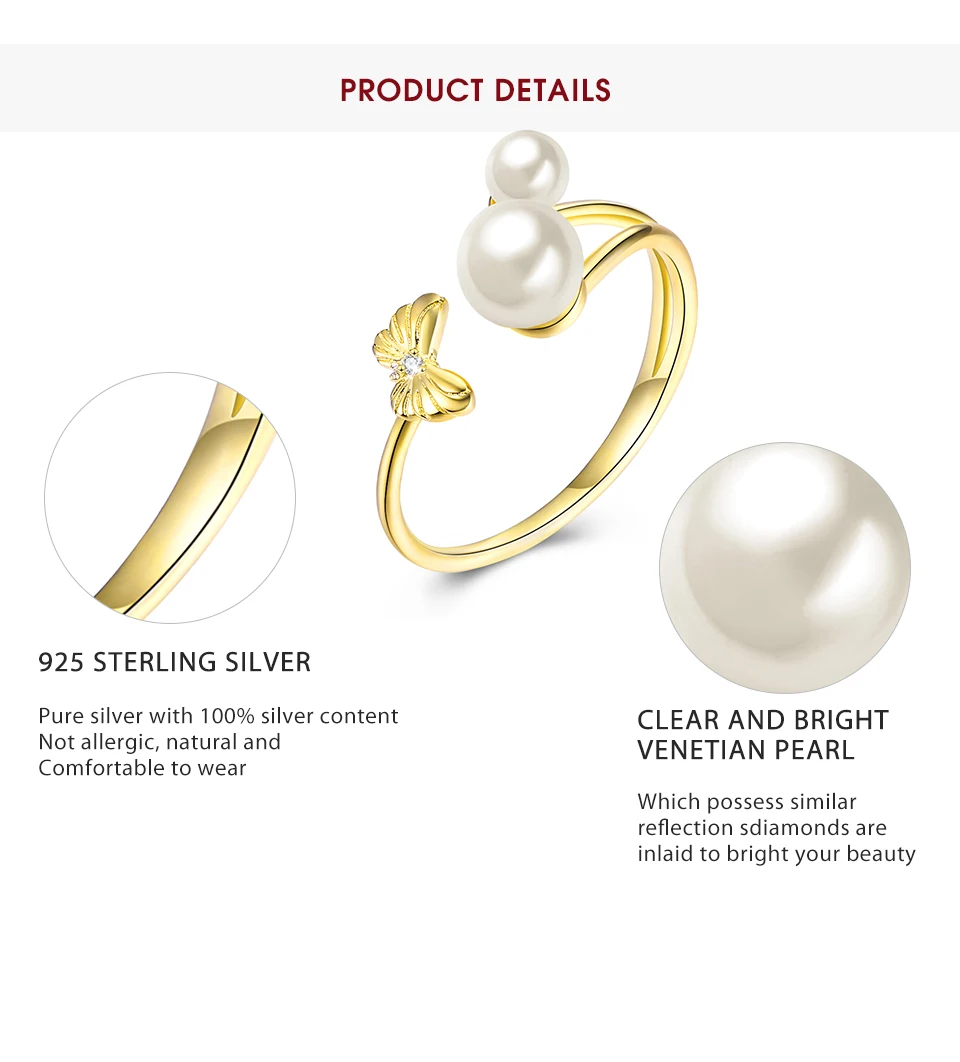 SILVERHOO 925 Sterling Silver Rings Gilded Adjustable Imitation Pearl Women Ring Anniversary Simple The New Listing Fine Jewelry