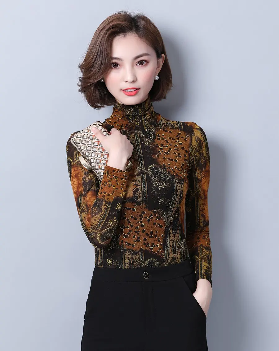 Blusas Mujer De Moda размера плюс, зимний топ с принтом, женская блузка с длинным рукавом, офисные женские топы и блузки, Camisas Mujer