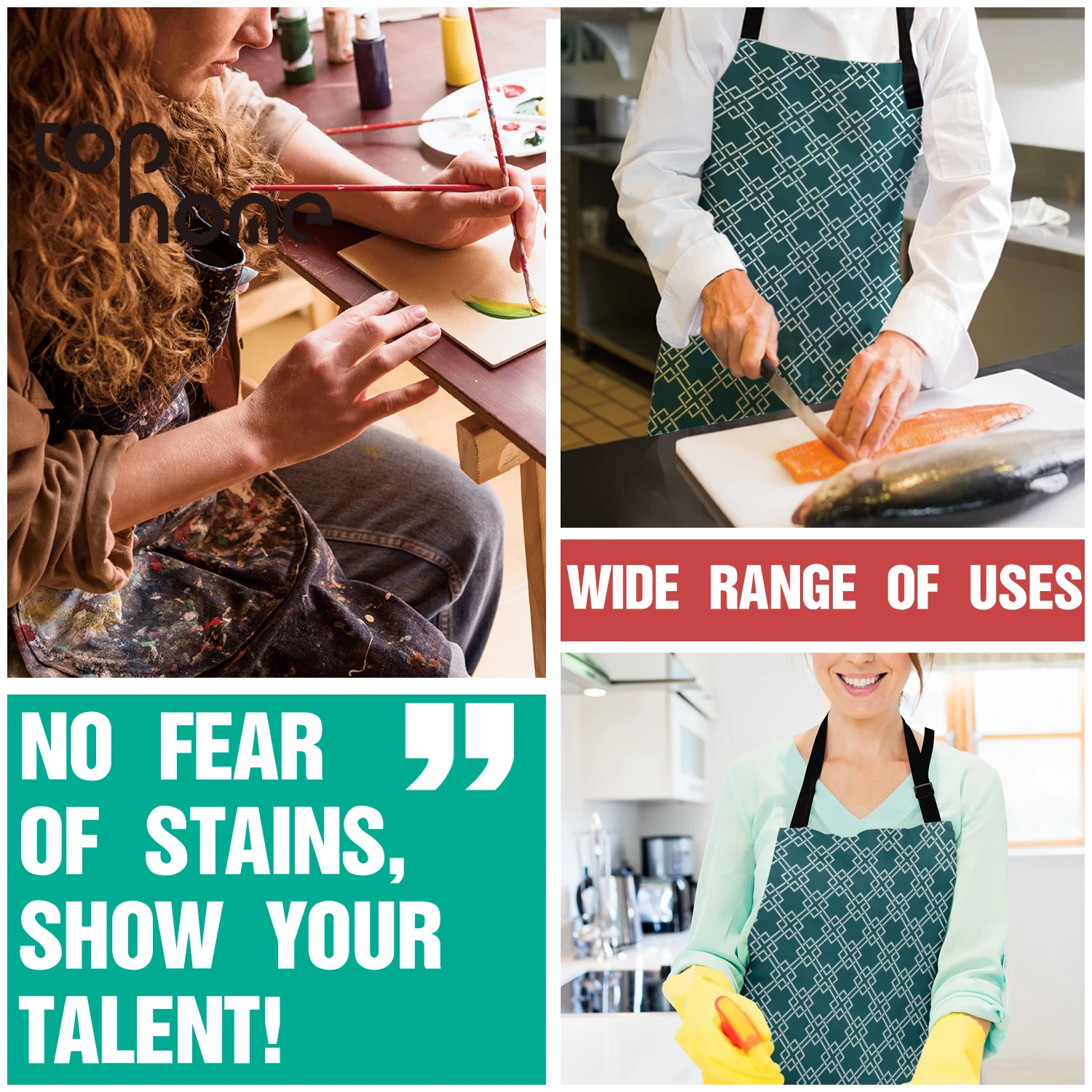 Tophome Kitchen Apron Modern Geometric Mesh Design Durable Simplicity Canvas Aprons Adults Kids Hotel Cafe Cleaning Tools