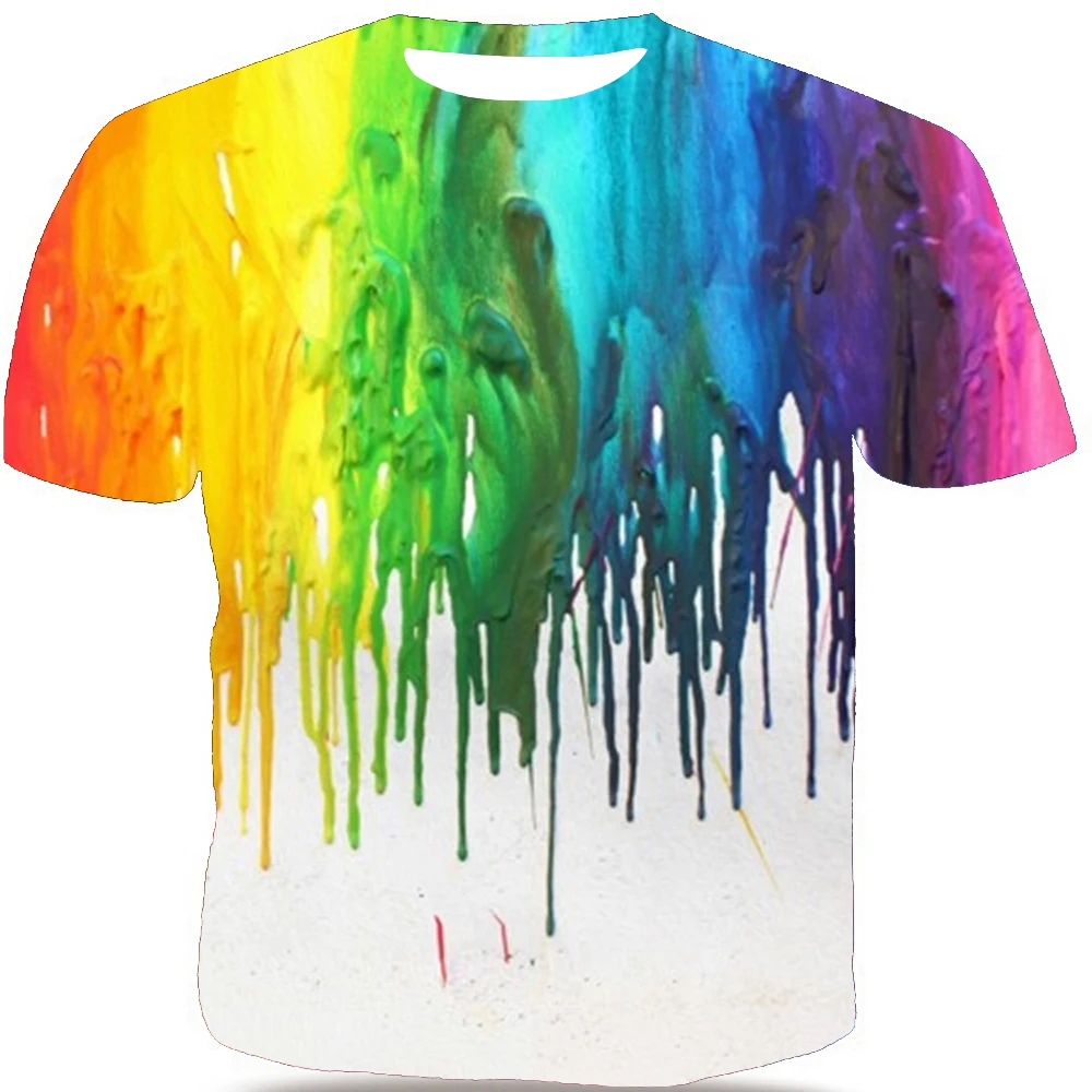 

UNEY Rainbow Paint T-shirt For Men T-shirt Pigment Tops Tees 3D Pattern Shirt For Men Pigment Tees EU/US Summer Plus Size Tops